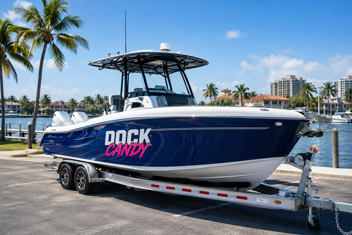 Glossy Dock Candy boat at the marina